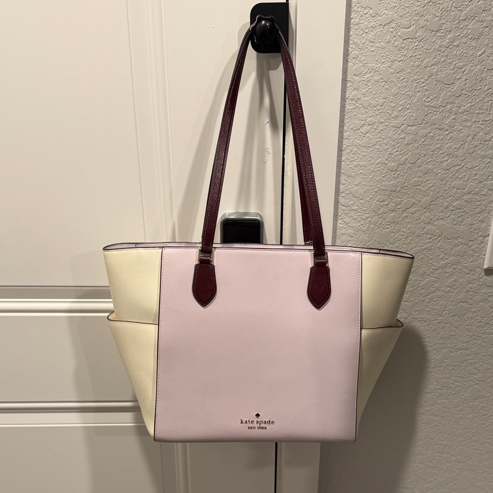 kate spade Pink, Cream & Burgundy Leather Tote